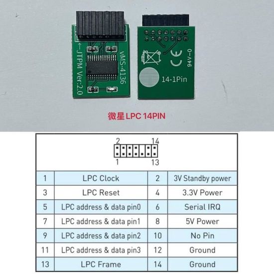 Module Tpm 2.0 Asus Module TPM 2.0 Pour Carte Mère - 14 Broches SPI - Chiffrement Sécurité Pour Windows 11 - Compatible AMD Activation TPM Windows 11