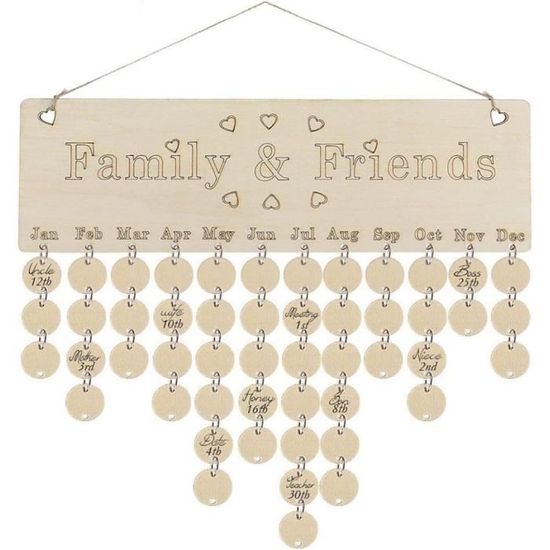 Calendrier D’Anniversaire Mural En Bois – Panneau Familial DIY Avec Étiquettes | Rappel Fêtes Cadeaux - 6