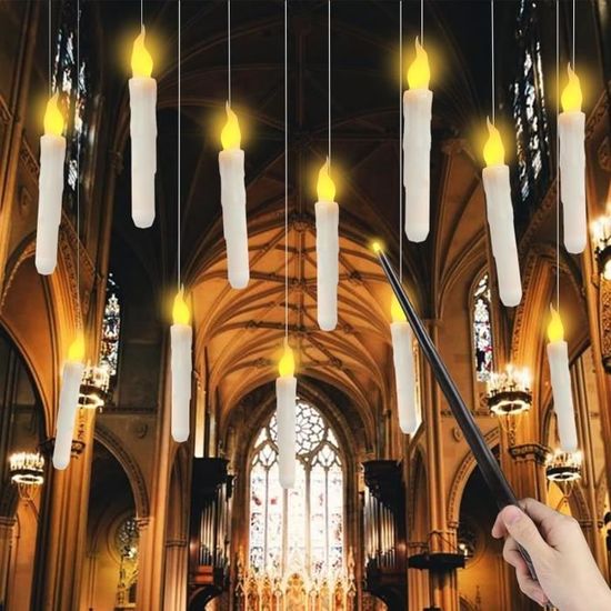 Bougies Flottantes LED Télécommandées - Lot De 12 Avec Baguette Magique - Flamme Vacillante Réaliste - Pour Mariage, Noël, Halloween - Sécurité Sans Flamme