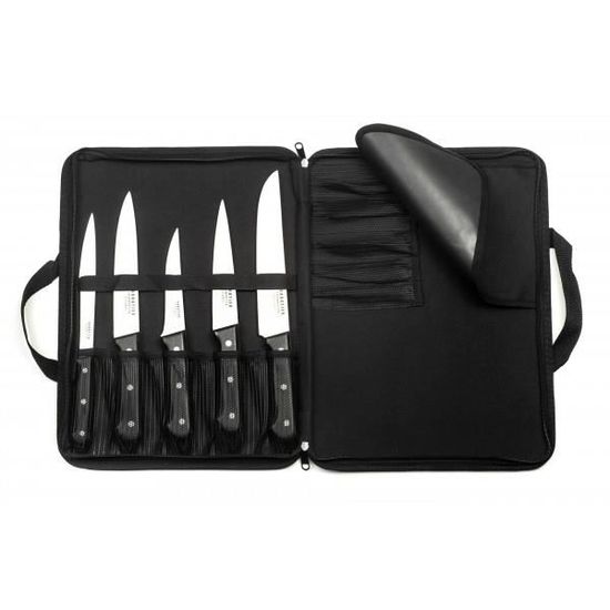 Set De 5 Couteaux De Cuisine SABATIER Trompette Origin - Acier 5Cr15MoV, Manche ABS Noir, Finition Satinée