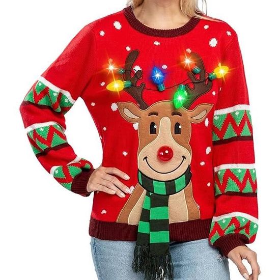 Pull Moche de Noel Femme Pull Noel Famille Lumineux LED Pull No l