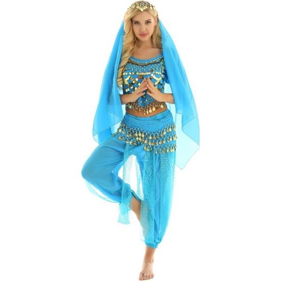 4Pcs Femme Déguisement Pantalon Danse Orientale Indienne Belly Danse du  Ventre Halloween Fête Carnaval Top Haut de Danse Foulard Bleu Bleu -  Cdiscount Sport
