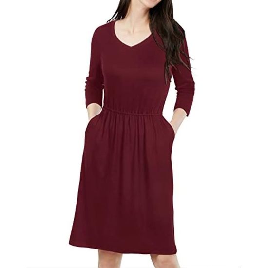 CRAZE Femmes Manches Longues Col Rond Pull Robe Ample Mi-longueur épissage Tempérament Robe