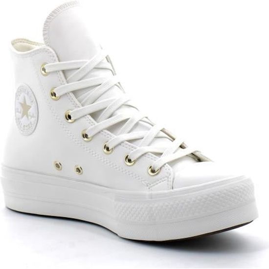 Baskets montantes CONVERSE Chuck Taylor All Star Lift Platform Mono Blanc Lacets plats Homme White egret gold Cdiscount Chaussures
