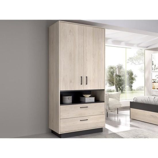 Armoire 2 portes et 2 tiroirs L92 cm Coloris Naturel et