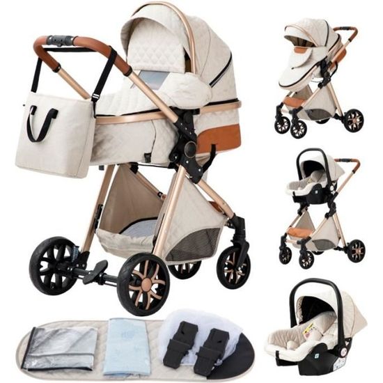 Passeggino Trio 3 In 1 YAZOCO | Carrozzina Pieghevole Con Zanzariera E Copertura Pioggia | Rosa - Foto 2