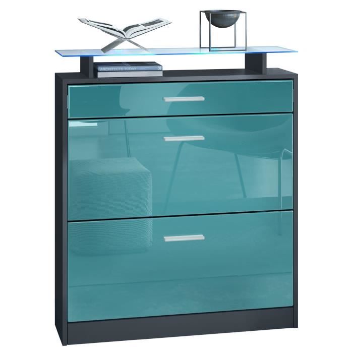 Vladon Meuble à Chaussures Loret Pour 16 Paires De Chaussures , Couleurs Anthracite Mat Et Chêne