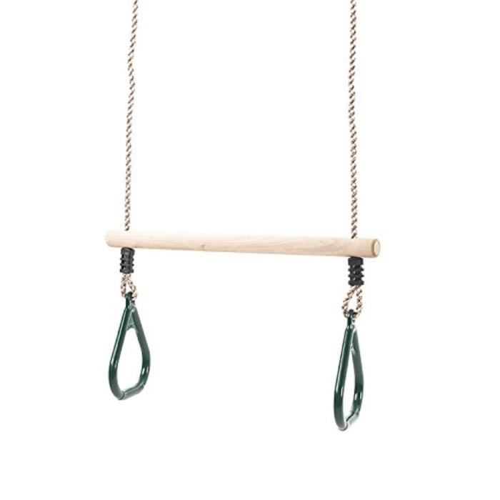 Jeu D'Adresse QCLDN Bar Trapèze en bois avec balançoire vert Anneaux pour Cadres d'escalade et Balançoires du jardin