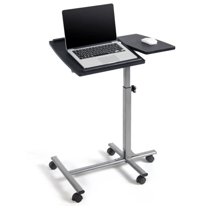 COSTWAY Table de Lit Portable à 5 Roulette Pivotante 60x40x71-91,5CM Hauteur Réglable avec Support de Souris Plateau Inclinable 45°