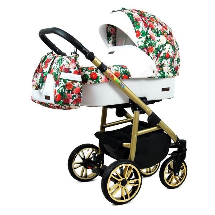 Poussette Landau Set tout en un siège bébé Buggy Fire Gold by SaintBaby Small Roses 3en1 avec siège bébé