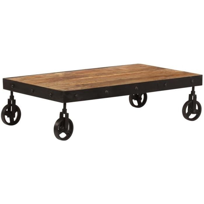 WIPES Table basse avec roulettes Bois de manguier massif 100x60x26 cm