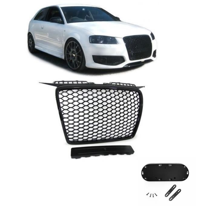 CALANDRE PARE CHOC SINGLE FRAME NOIR BRILLANT RS3 POUR AUDI A3 8P ET SPORTBACK 09/2004 A 06/2008