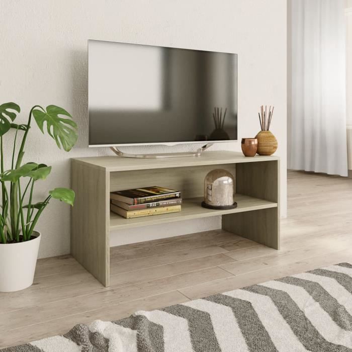 Meuble TV-Contemporain Scandinave Banc TV -Meuble de salon - Chêne sonoma 80 x 40 x 40 cm Aggloméré