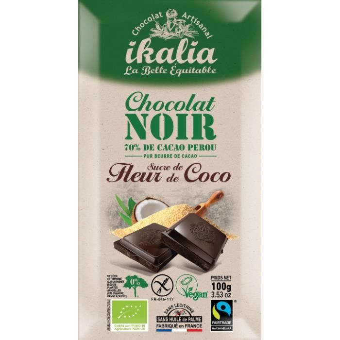 Tablette de chocolat noir au sucre de fleur de coco 100gr (bio/sans gluten/vegan)