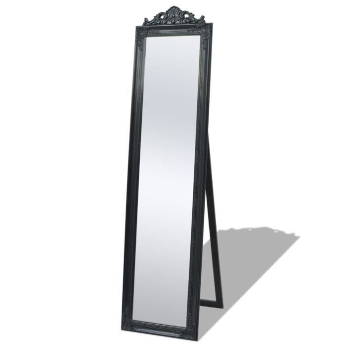 Miroir Sur Pied En Bois : Style Baroque&Encadrement Mouluré - Miroir Psyché De Sélection - Classique Chic - Noir - 160 x 40 Cm