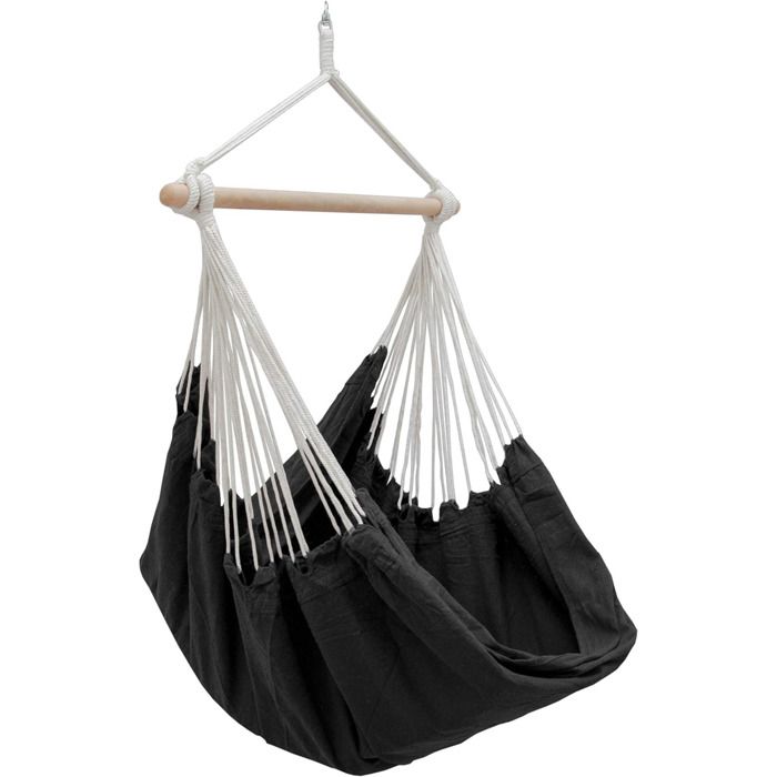 Hamac suspendu pour s'asseoir XXL 185x130cm 100% coton 150kg siège pour se balancer avec pivot 360° Noir