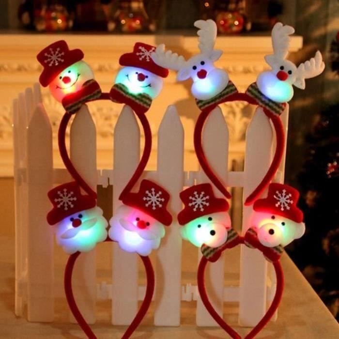 Lot de 4 Bandeau Cheveux Serre-tête Noël Lumineux LED Enfant Adulte Cadeaux Noël (Bonhomme de neige + Père Noël + Ours + Renne)