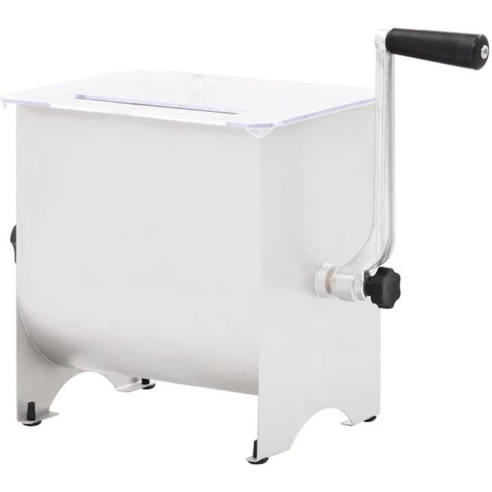 Mélangeur de viande manuel avec couvercle Argenté 20 L Inox