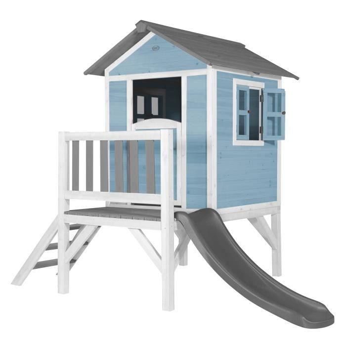 AXI Maison Enfant Beach Lodge XL en Bleu avec Toboggan en Gris | Maison de Jeux en Bois FFC pour Les Enfants | Maisonnette