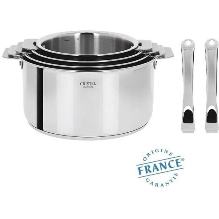 SERIE DE 4 CASSEROLES CASTELINE MULTIPLY AMOVIBLE + 2 POIGNEES CASTELINE - CRISTEL