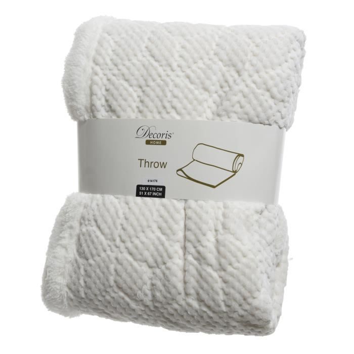 Plaid 130x170cm polyester blanc effet tricot motif flocon