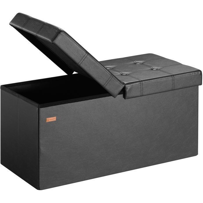 Coffre de rangement noir 100 L avec couvercle pliable 80x40x40cm Siège pouf