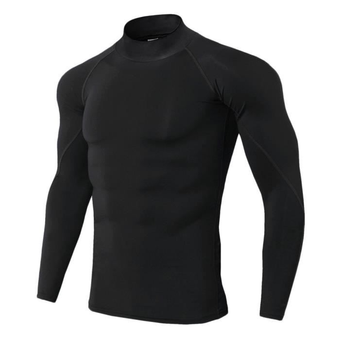 Maillot Compression À Manches Longues Pour Homme Tee Shirt De Sport Séchage Rapide Baselayer Haut Noir S