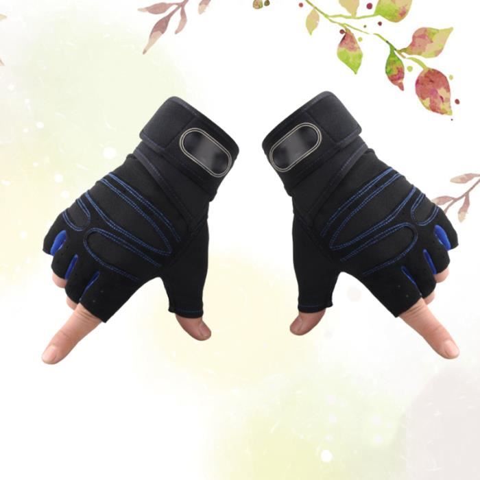 1 paire de gants de sport à demi-doigts pour hommes, d'équitation en plein air, de musculation (bleu foncé, GANTS - SOUS-GANTS