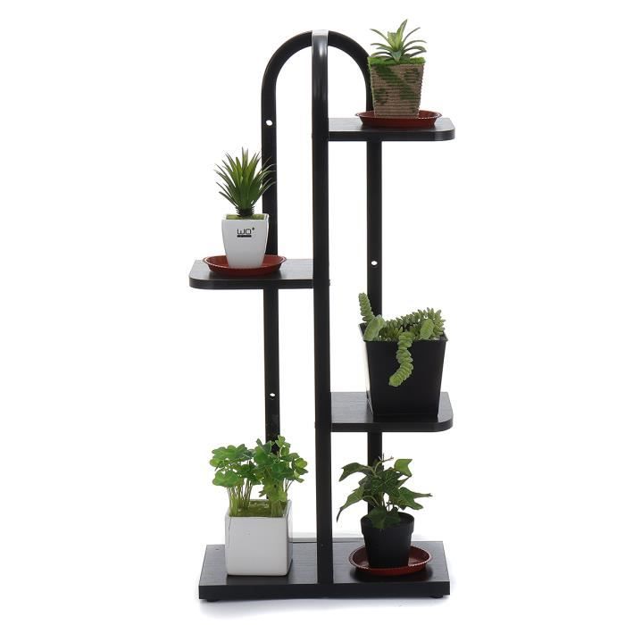 Porte Plante Etagère de Fleur 4 Niveaux Présentoire de Jardin Noir Avec Roues