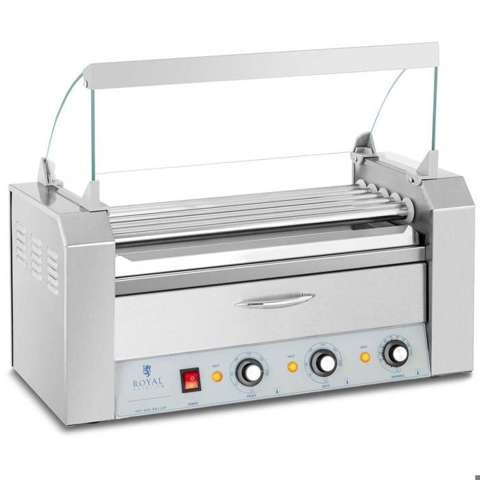 Grill à Saucisses Machine A Hot Dogs Chauffe-Saucisses Royal Catering RC-RG5DC (1420 W, Pour 8 Saucisses, 2 Zones De Chauffe, Inox)