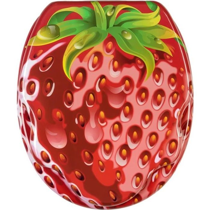 Abattant WC Fraise - Finition de haute qualité - Charnières robustes - Fixation facile