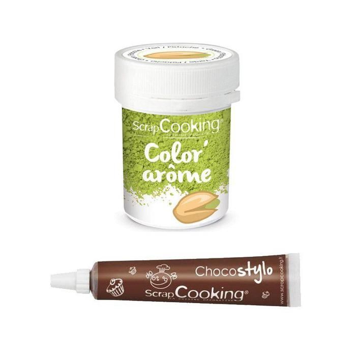 Colorant alimentaire vert arôme pistache + Stylo chocolat