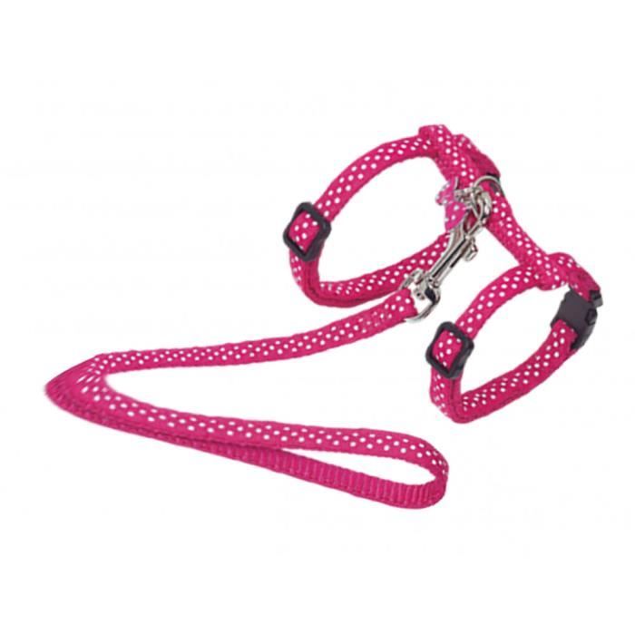 Harnais + laisse 120 cm. à pois Fuchsia. Réglable. pour chat.-Vadigran 3,000000 Rose