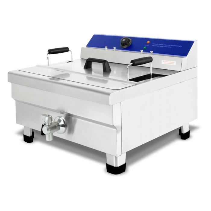 vertes Friteuse 28L (4500 Watt, température réglable jusqu'à 200°C, électrique, capacité 23 litres d'huile, vanne de vidange)