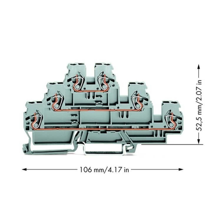 Bloc de jonction traversant à 3 étages WAGO 870-551 5 mm ressort de traction Affectation des prises: L, L, L gris 50 pc(s)