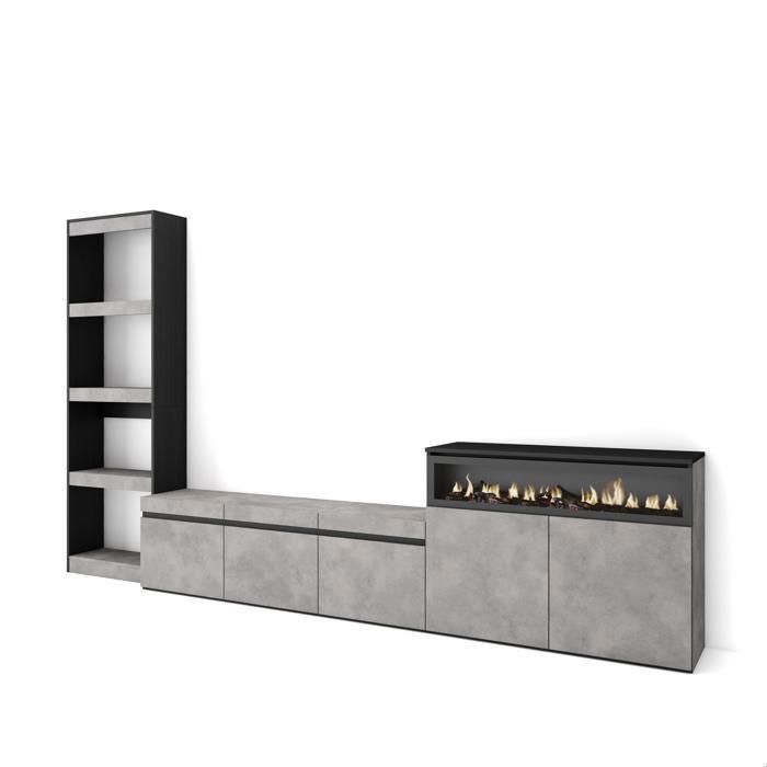 Meuble TV 310x186x35 cm Pour les TV jusquà 65 -1feu électique couleur Gris Ciment RF3168 Meuble TV 310x186x35 cm Pour les TV jusquà 65 -1feu électique couleur Gris Ciment RF3168