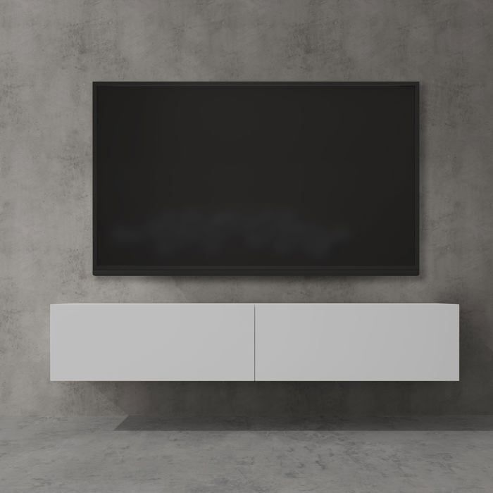 Sogood Meuble TV Bas 160 cm Armoire TV Blanc Mat Table de Télévision Salon avec 2 Portes Meuble TV Suspendu MBTV02
