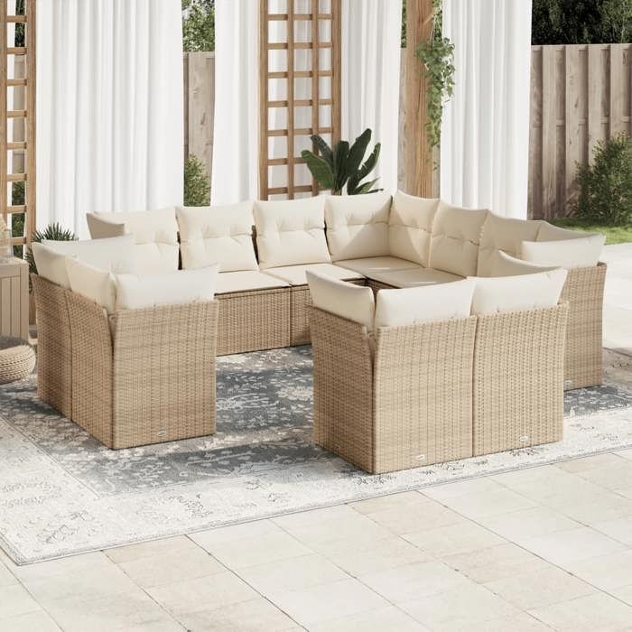 vidaXL Salon de jardin 11 pcs avec coussins beige résine tressée 3218508