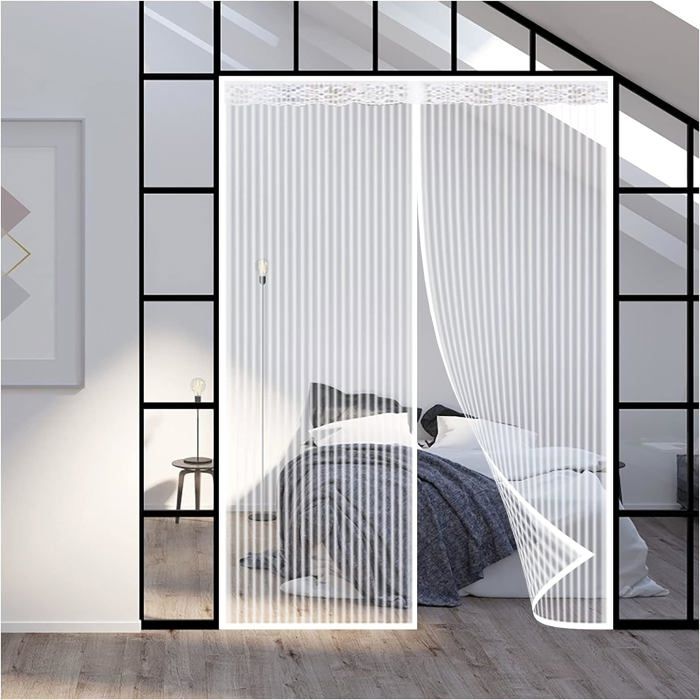 Moustiquaire Magnétique Porte 230 X 185 Cm Anti Moustique Mouche Avec Des Poignées, Rideau Porte Anti Mouche Insecte Adapté Enfants Et Animaux Domestiques, Blanc