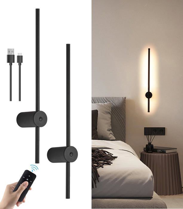 Lampe Murale LED Rechargeable 60 Cm - Sans Fil, Dimmable, Télécommande & Minuterie, Pour Salon/Chambre (Noir)