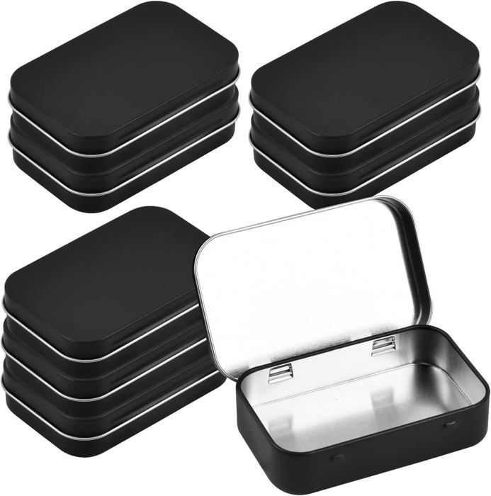 Petite Boîte Rectangulaire Métal Argenté – Imitation Cuir, D’occasion, Bon état