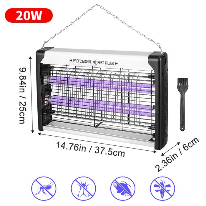 Lampe Anti Moustiques 20W UV - Tueur D'insectes électrique Silencieux, Portée 80 M² | Pour Intérieur Et Extérieur (IPX4)