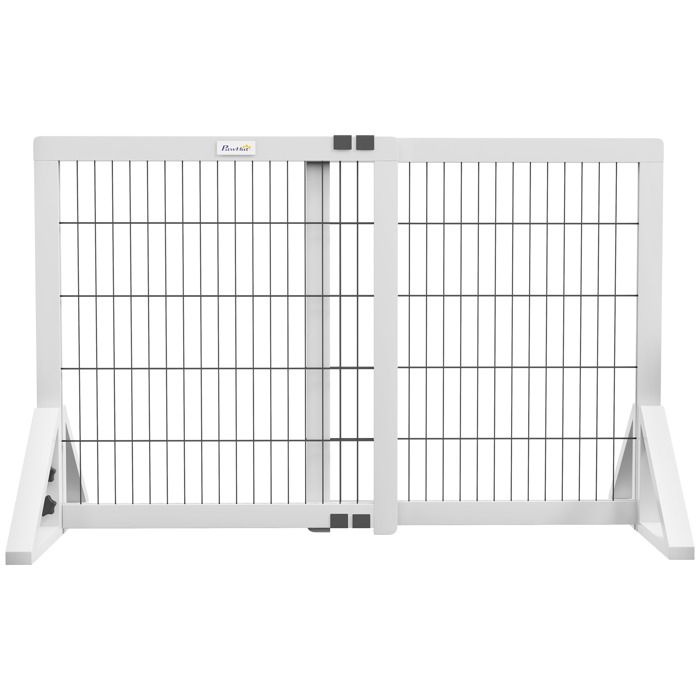 Barrière de sécurité pour chien - PawHut - 2 panneaux largeur réglable 63-106 cm - bois de pin acier - 63-106 x 44 x 67 cm - blanc