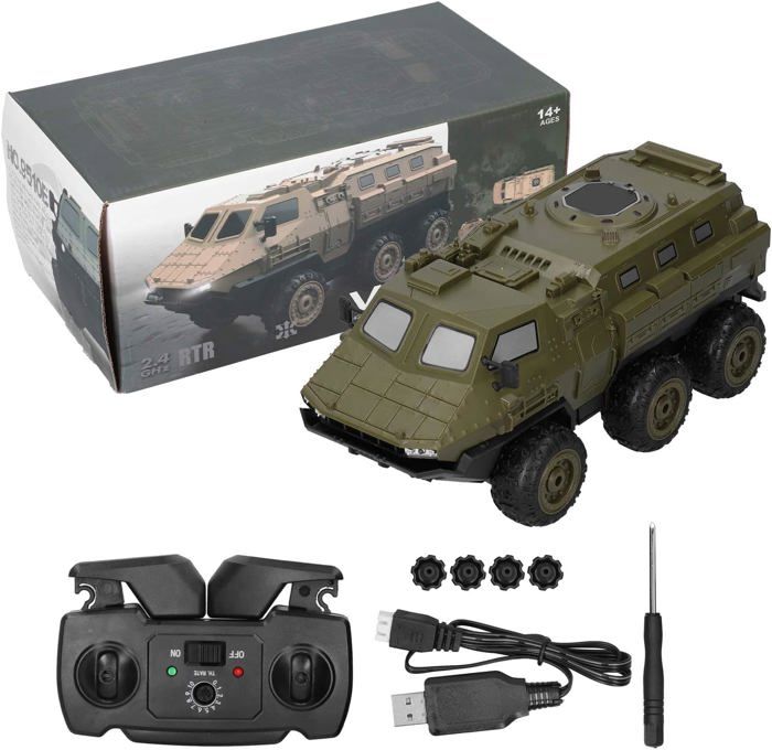 Camion Militaire Télécommandé Avec 8 Soldats - Véhicule RC Avec Lumières LED, 2.4GHz, Cadeau Pour Garçon 3-6 Ans