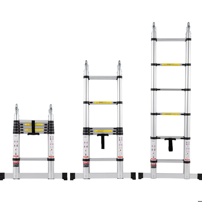 Échelle Télescopique Aluminium-VEVOR-3 8 m-Escabeau Extensible Capacité 170 kg-avec Barre Stabilisatrice