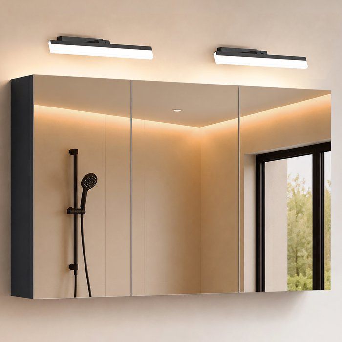 Sogood Armoire Murale Salle de Bains avec Miroir et Lampe Luxaris Noir Placard de Rangement Anthracite Mat en Bois 120 cm