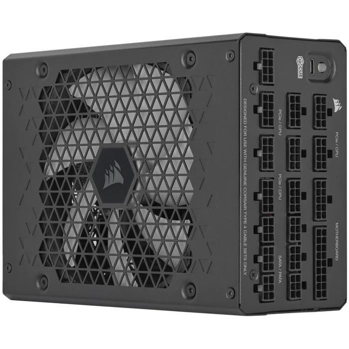 Corsair HX1500. Puissance totale 1500 W Tension dentrée AC 100 - 240 V Fréquence dentrée AC 47 - 63 Hz. Connecteur de la carte mère 24-pin ATX Longueur de câble dalimentation de carte-mère 61 cm Type de câblage Entièrement modulaire. Utilité PC Facteur de forme de lunité dalimentation ATX Certification 80 PLUS 80 PLUS Platinum. Couleur du produit Noir Type de refroidissement Actif Diamètre du ventilateur 14 cm. Poids 526 kg
