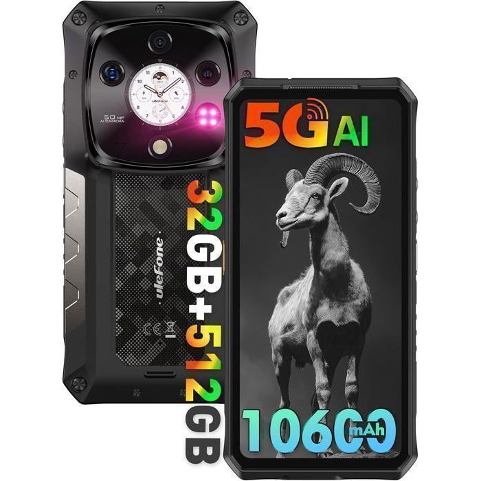 Telephone Portable Incassable 5G Ulefone Armor 28 Pro 32Go+512Go AMOLED 667+104 10600mAh 64MP Smartphone Robuste GPS/NFC Noir