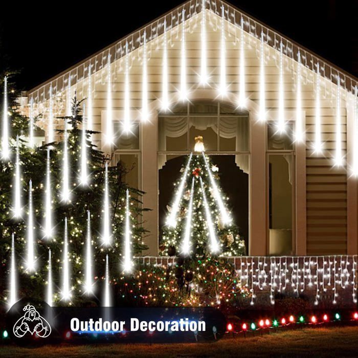 Lumières de Pluie de Météores 50 CM 10 Tubes 400 LED Étanche IP65 Guirlande Noel Exterieur Mariage (Blanc Froid)