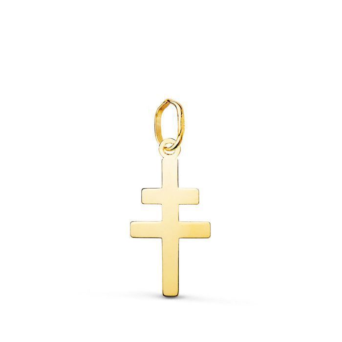 Pendentif Médaille Or 18 Carats 750 Jaune - Croix de Lorraine - Chaine Offerte - Petite Pendentif Médaille Or 18 Carats 750 Jaune - Croix de Lorraine - Chaine Offerte - Petite